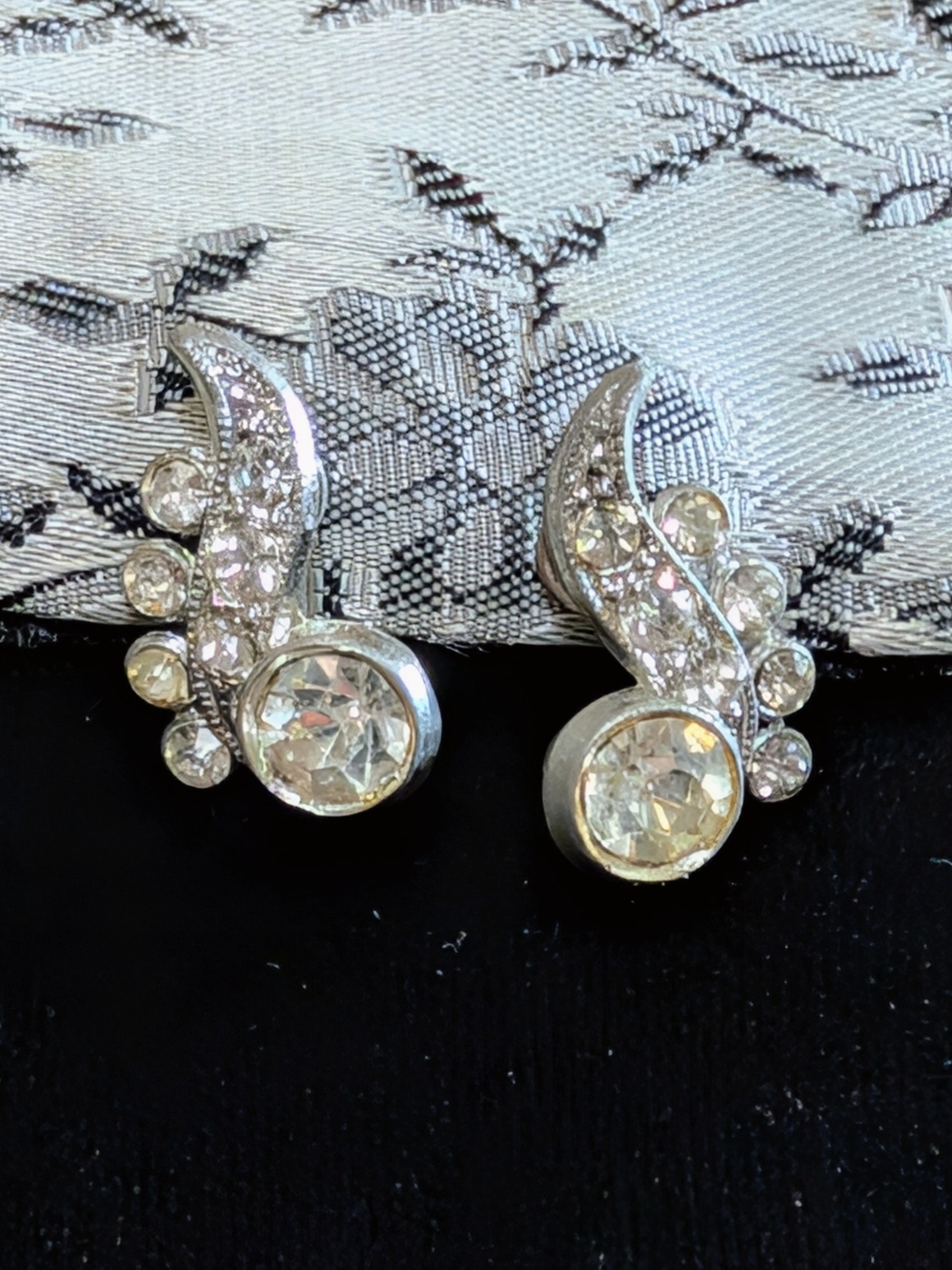 Vintage Crystal Silver-Tone Rhinestone Screw Back Earrings - Women Jewelry